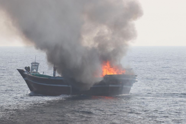 U.S. Navy Rescues Iranian, Pakistani Smugglers Who Set Fire to Drugs-Laden Vessel