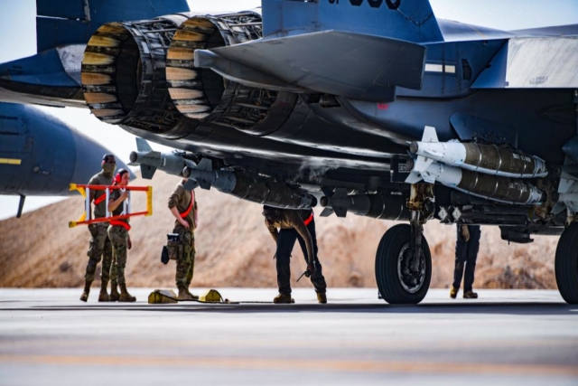 Modified U.S. F-15E Jets Transport 2X JDAM Munitions to U.A.E. Base