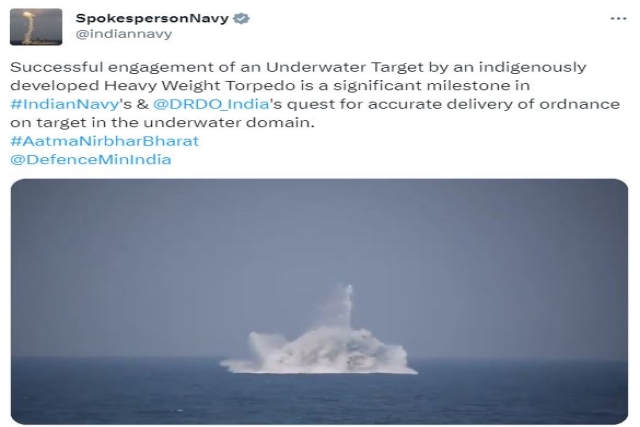 Indian Heavy Weight Torpedo Hits Underwater Target