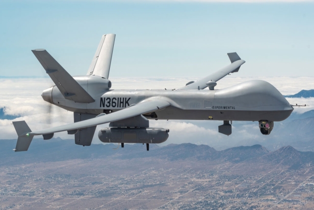 MQ-9A Flies with REAP Pod which Provides Communications Infrastructure during Natural Disasters
