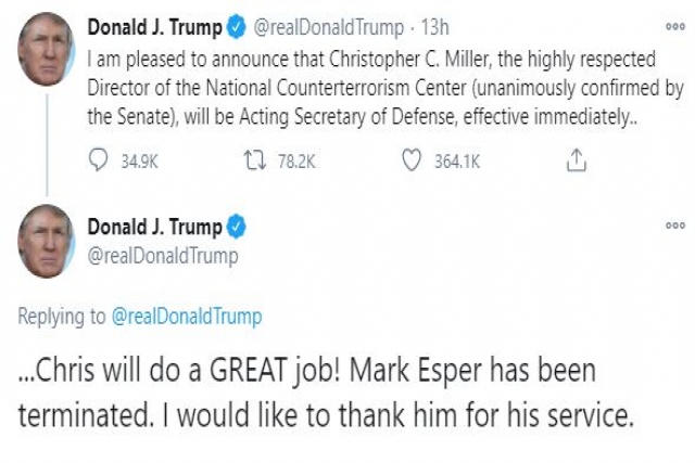 Trump Fires Defense Secretary Mark Esper