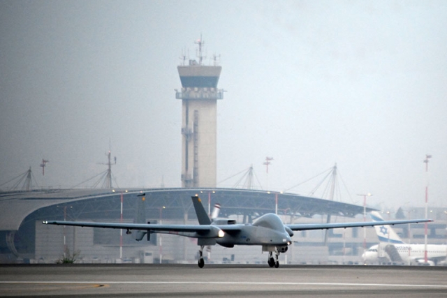 Israeli Heron First to Operate at Civilian Airport alongside Commercial Jets