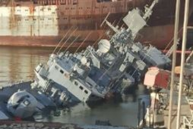 Ukraine’s Largest Warship Scuttled in Mykolaiv City