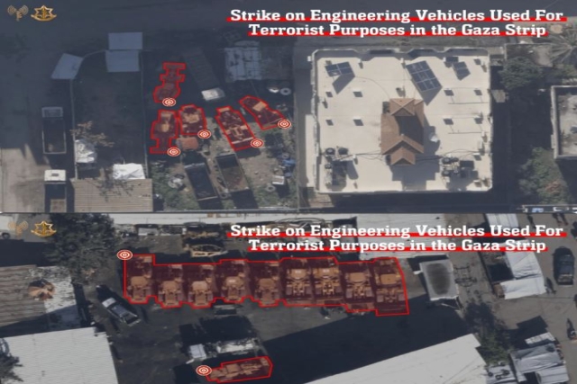 Israeli Strike Destroys 40 Palestinian Engineering Vehicles Including Some Used in October 7 Attack
