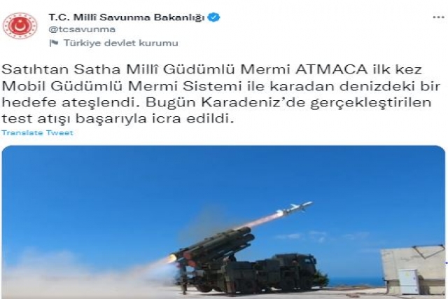 Turkey Tests Anti-Ship Missile ‘Atmaca’ from Mobile Launcher