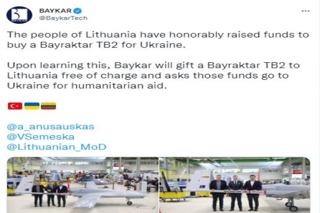 Lithuania’s Bayraktar UCAV Fund to go for Humanitarian Aid as Ukraine Receives it as Gift