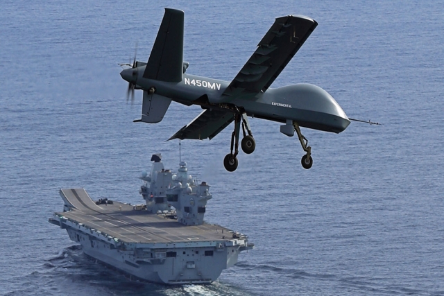 GA-ASI's Mojave UAS Marks European First with STOL Demonstration on Royal Navy Aircraft Carrier
