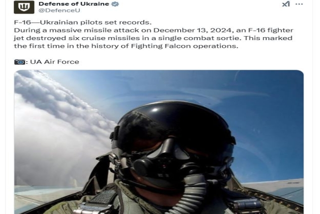 Ukrainian F-16 Pilot Sets Record by Shooting Down Six Cruise Missiles in Single Sortie