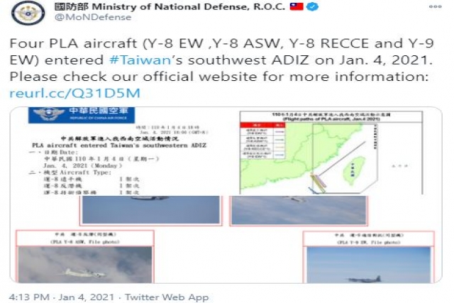 Chinese Incursions into Taiwan ADIZ Highest since 1996