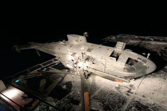 AW101 Helicopter Crashes on top of Italian Battleship Deck