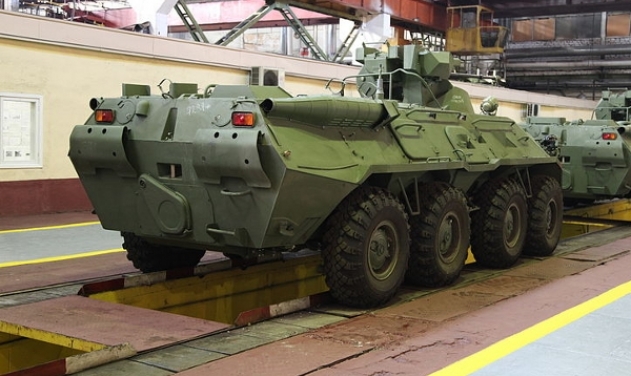 Russia Exhibits Military Hardware, including BTR-82A Armored Personnel Carriers At Interpolitex Exhibition 