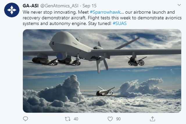 General Atomics MQ-9A Drone Carries Small UAV to Multiply Reconnaissance Capability