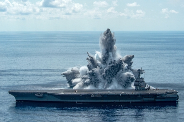 Gerald Ford Aircraft Carrier Endures Shock of Three 40,000-pound Underwater Blasts