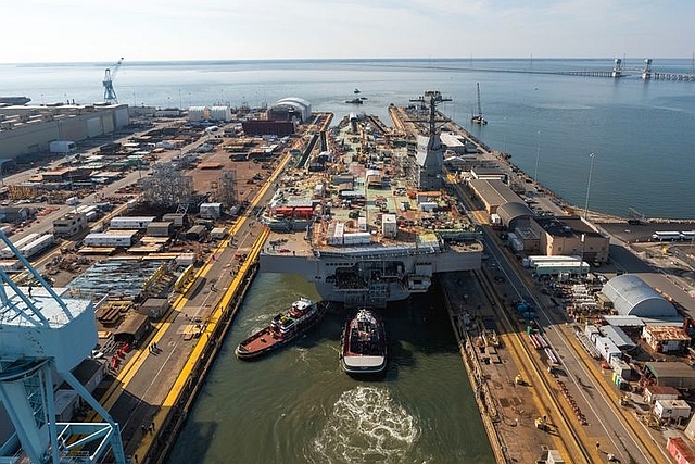 Huntington Ingalls’ Launches Aircraft Carrier, John F Kennedy into Water