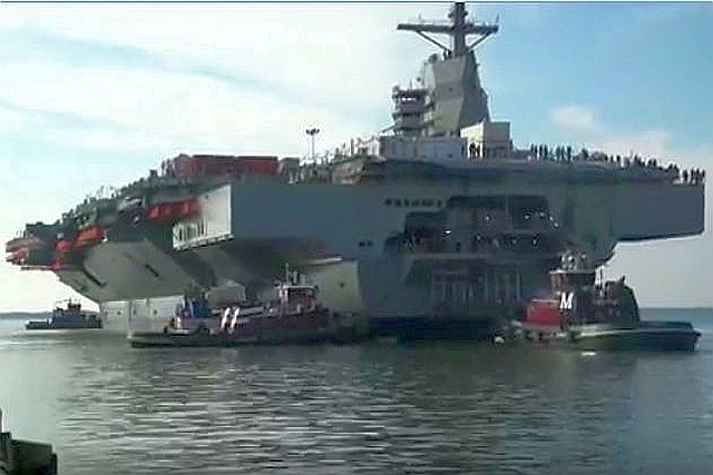 Huntington Ingalls’ Launches Aircraft Carrier, John F Kennedy into Water