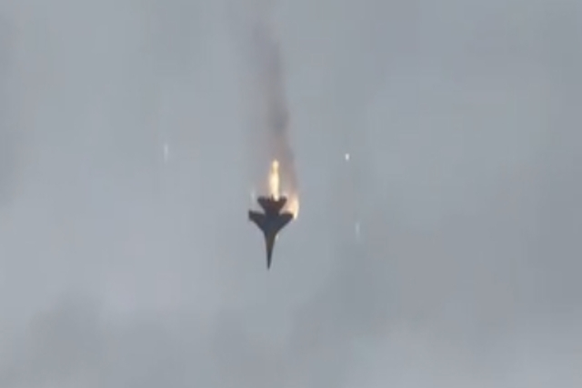 Russian Su-27 on Fire, Crashes into Sea near Sevastopol
